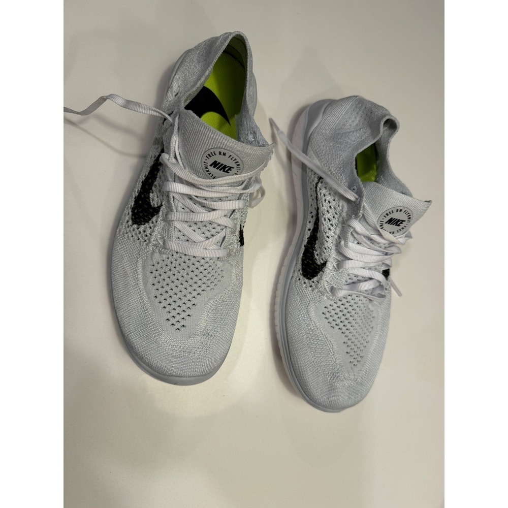 Nike Running Shoes Womens 8 Free RN Flyknit 2018 White Black Excellent
